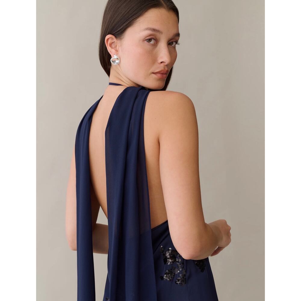 New O.P.T Alessia dress satin sequin midnight sapphire blue $322 size s - Picture 5 of 6